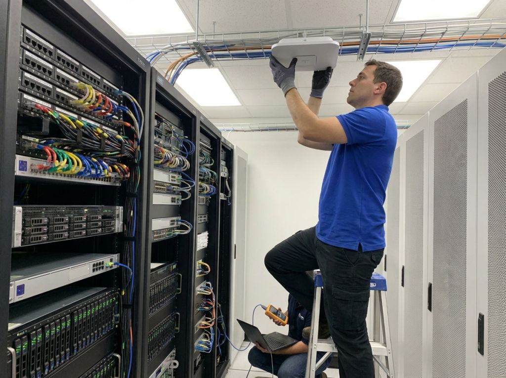 Enterprise managed WiFi network in a modern Houston office providing seamless high-speed coverage and security